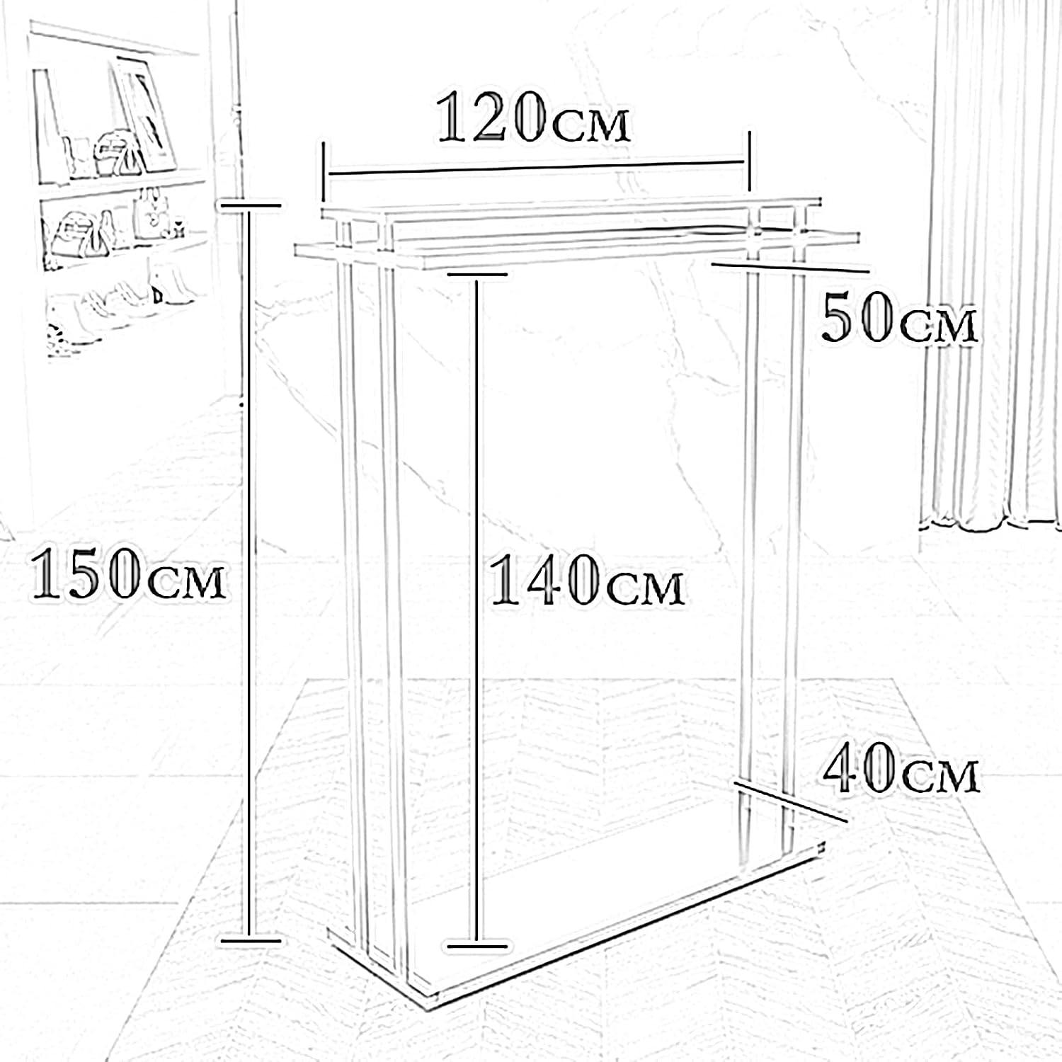 Coat Rack Stand Clothes Rack Stand, Multifunctional Garment Rack, Portable Suits Scarves Handbag Shoe Storage Holder, Hall Entryway Bedroom Store Lar(Gold-120x40x150CM
