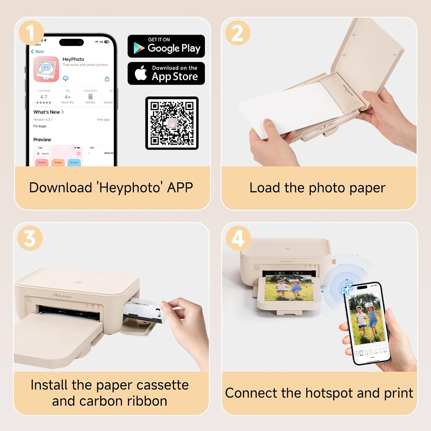 HPRT Photo Printer 4×6'+108 Sheets Photo Paper & 2 Ribbon, Wi-Fi Full-Color Instant Phone Photo Printer for iPhone, Android, Smartphone, Thermal Dye-Sublimation Impresora De Fotos for Home Use