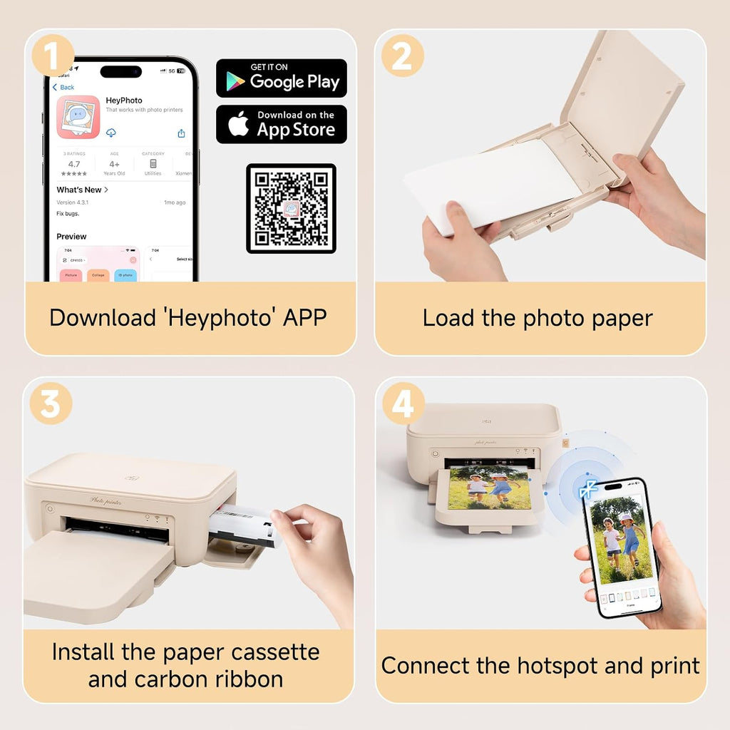 HPRT Photo Printer 4×6'+20 Sheets Photo Paper & 1 Ribbon, Wi-Fi Full-Color Instant Phone Photo Printer for iPhone, Android, Smartphone, Thermal Dye-Sublimation Impresora De Fotos for Home Use