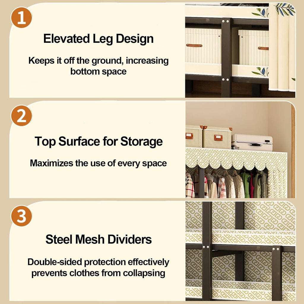Foldable Closet Wardrobe Clothes Rail with Cover Heavy-Duty Clothes Rack with Bottom Shoes Shelf Portable Armoire Storage Metal Garment Racks for Hanging Clothes(A,130x50x170cm/51x20x67in)