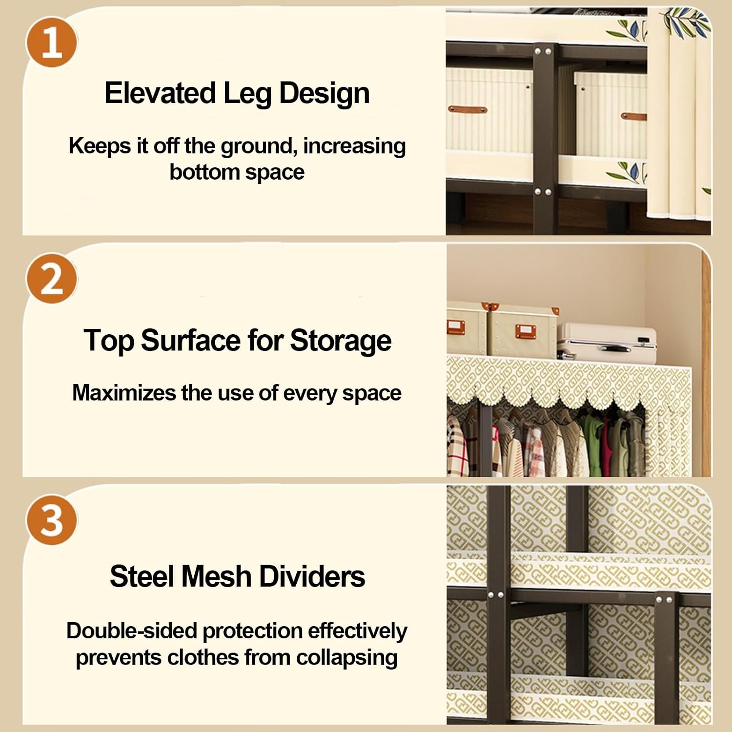 Foldable Closet Wardrobe Clothes Rail with Cover Heavy-Duty Clothes Rack with Bottom Shoes Shelf Portable Armoire Storage Metal Garment Racks for Hanging Clothes(A,130x50x170cm/51x20x67in)