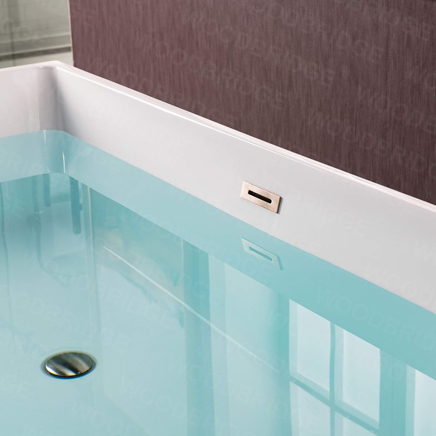 WOODBRIDGE 67' Acrylic Freestanding Bathtub Contemporary Soaking Black Tub with Brushed Nickel Overflow and Drain，BTA1812-BN