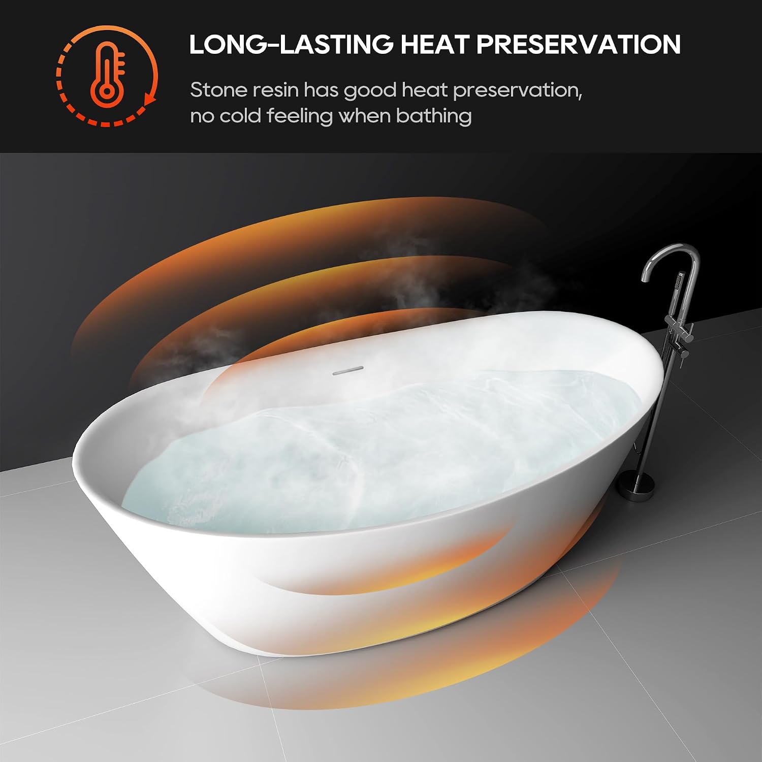 SJ STAR&JANE 65' Solid Surface Freestanding Bathtub Stone Resin Tub Oval Double Slippers Stand Alone Soaking Tub with Pop-up Drain and Overflow, Matte White