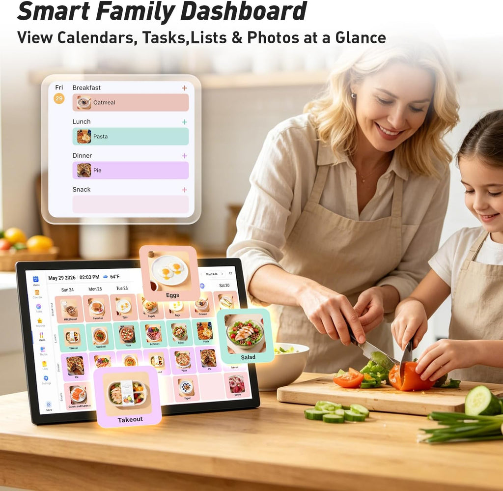 24' Digital Calendar Picture-Frame for-Wall-Planner - Interactive Display Electronic Calendar Picture Frame, Star Reward, Chore Chart, Sync Online iCloud Outlook Calendar, Wall Mount, Gift for Mom Dad