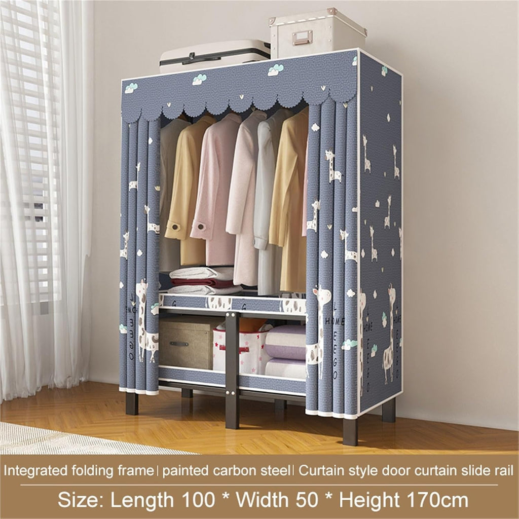 Folding Fabric Wardrobe With Metal Frame, Portable Wardrobes Closet Rack 1100lbs Heavy-Duty Foldable Garment Rack,For Bedroom, Dorm, Apartment, Space Saving Wardrobe(100CM)