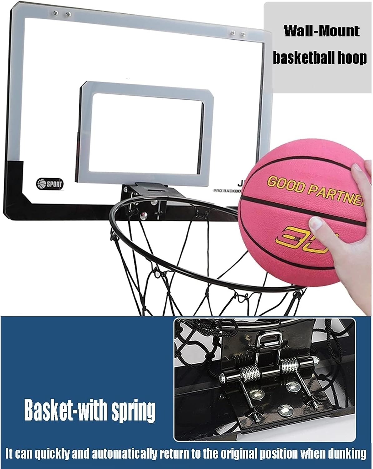 Mini Basketball Hoop Kit, Home Office Kindergarten Door Wall-Mounted Basketball Hoop, with 2 Balls and Complete Basketball Accessories (Size : 23.2x15.9in)