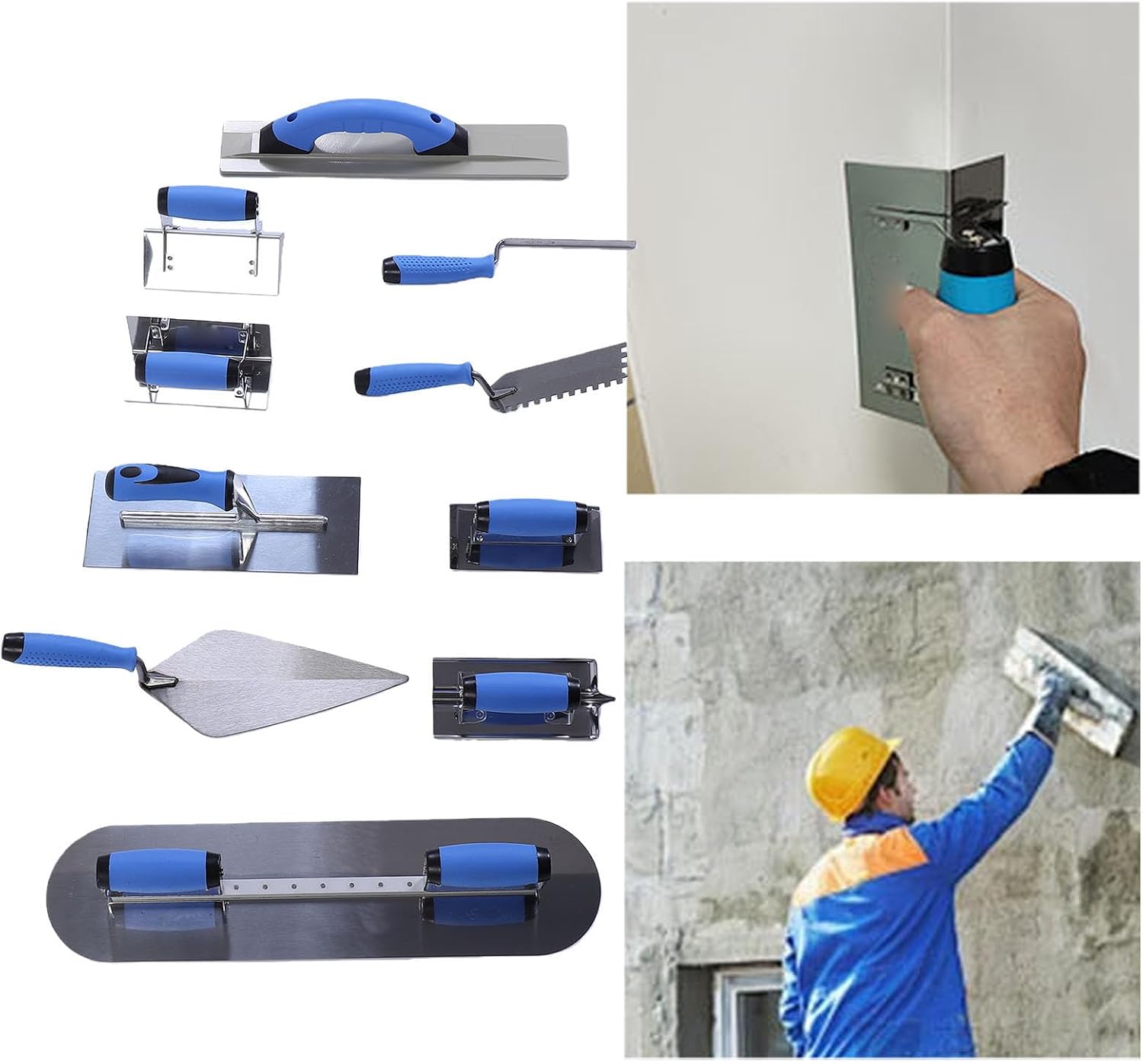 Concrete Trowel Set, Stainless Steel Masonry Hand Tools with Storage Carry Bag, Drywall Taping Knife Set for Grouting, Plastering and Professional Finishing