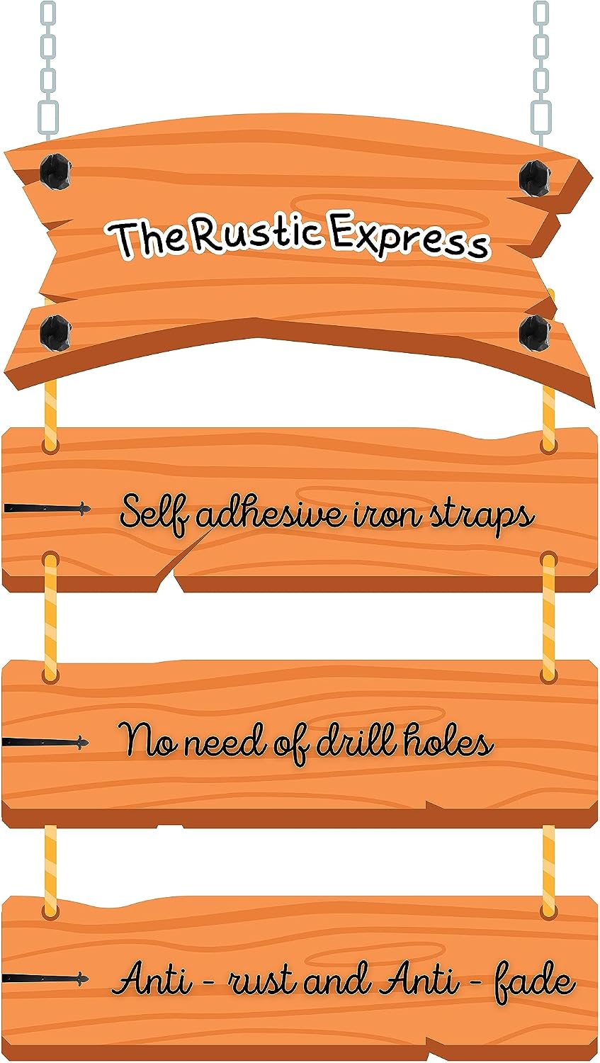 The Rustic Express - Self Adhesive 3 Iron Straps 18' & 20 Hammered Square Clavos 1-1/4' - Decorative Hinges & Clavos for Farm, Fiberglass, Metal, Wooden Gate Hinge and Garage Door Hardware - Black