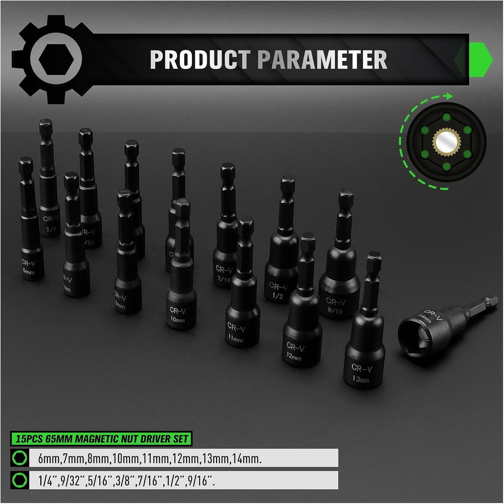 55Pcs Magnetic Nut Driver Set, 1/4' Hex Shank, Impact Socket Adapters, Snappy Driver Bits, Drill Bit Extension