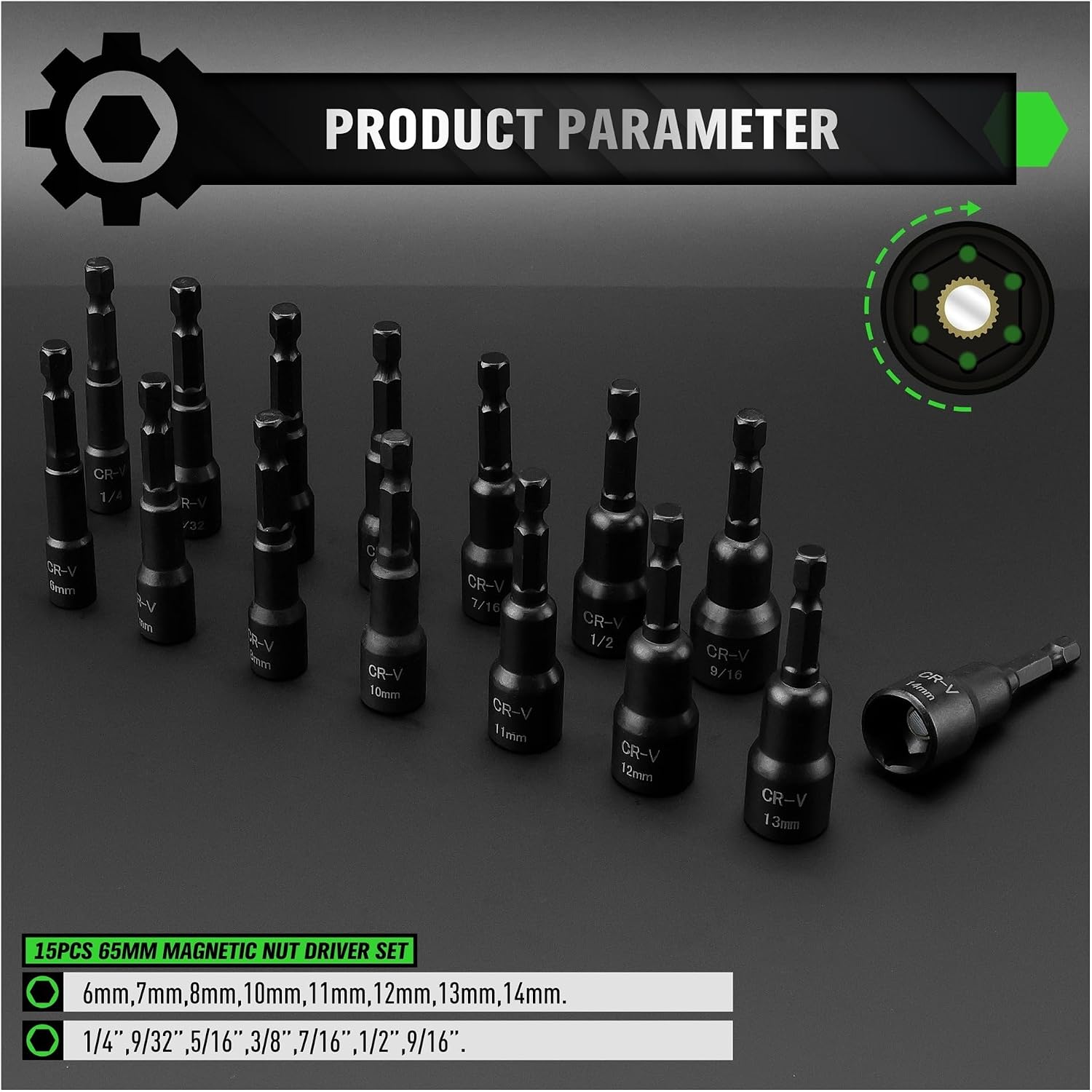 55Pcs Magnetic Nut Driver Set, 1/4' Hex Shank, Impact Socket Adapters, Snappy Driver Bits, Drill Bit Extension