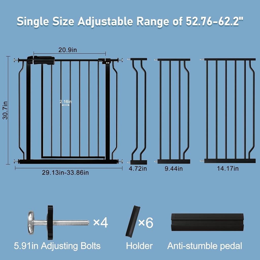 ALLAIBB Extra Wide Pressure Mount Baby Gate Auto Close Black Metal Child Dog Pet Safety Gates with Walk Through for Stairs,Doorways,Kitchen and Living Room (52.76-62.2'/134-158cm)