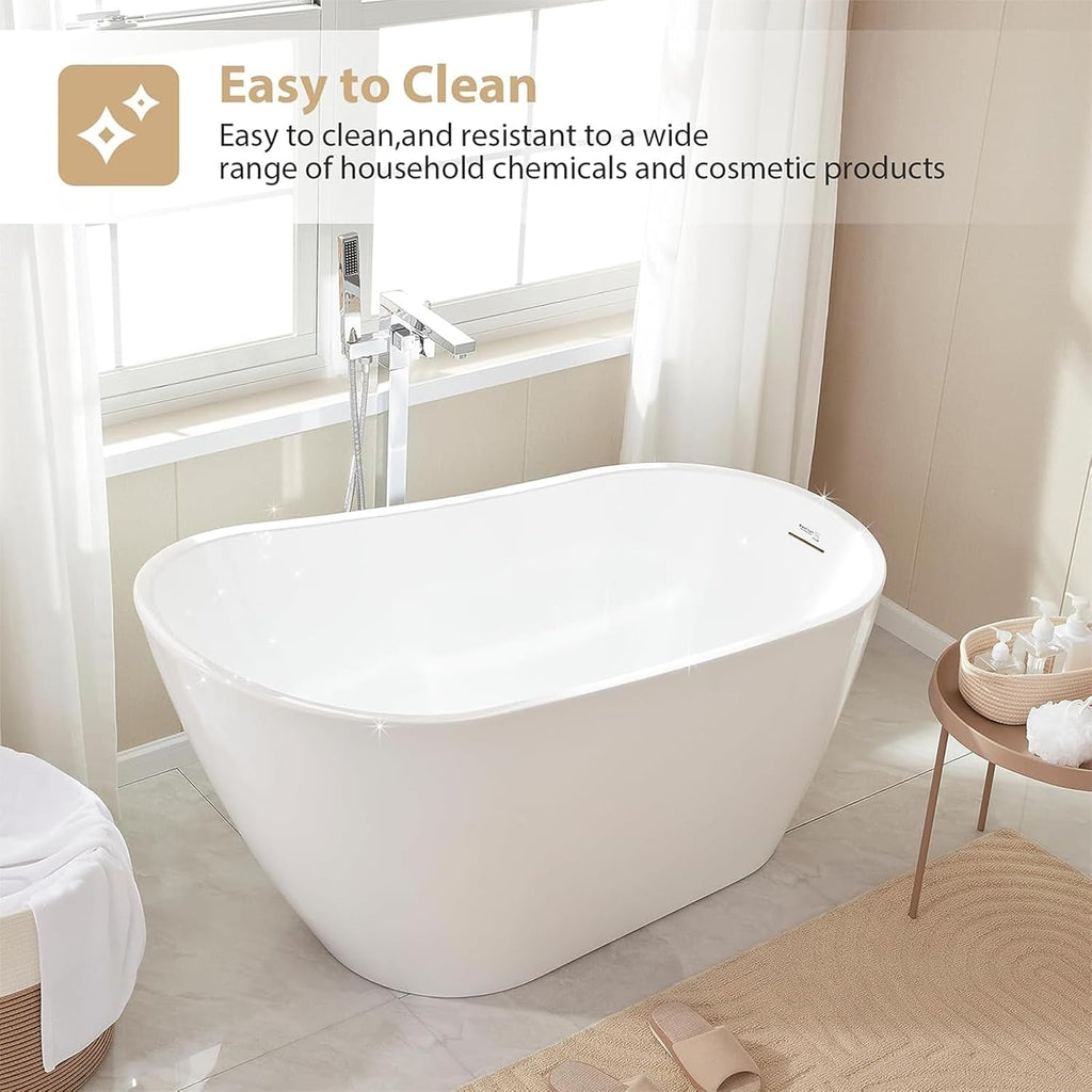 Vanity Art 67 x 31 Inches Freestanding Bathtub White Acrylic Bathtub Modern Stand Alone Soaker Tub with UPC Certified Slotted Overflow and Pop-up Drain for Two Person Bathing