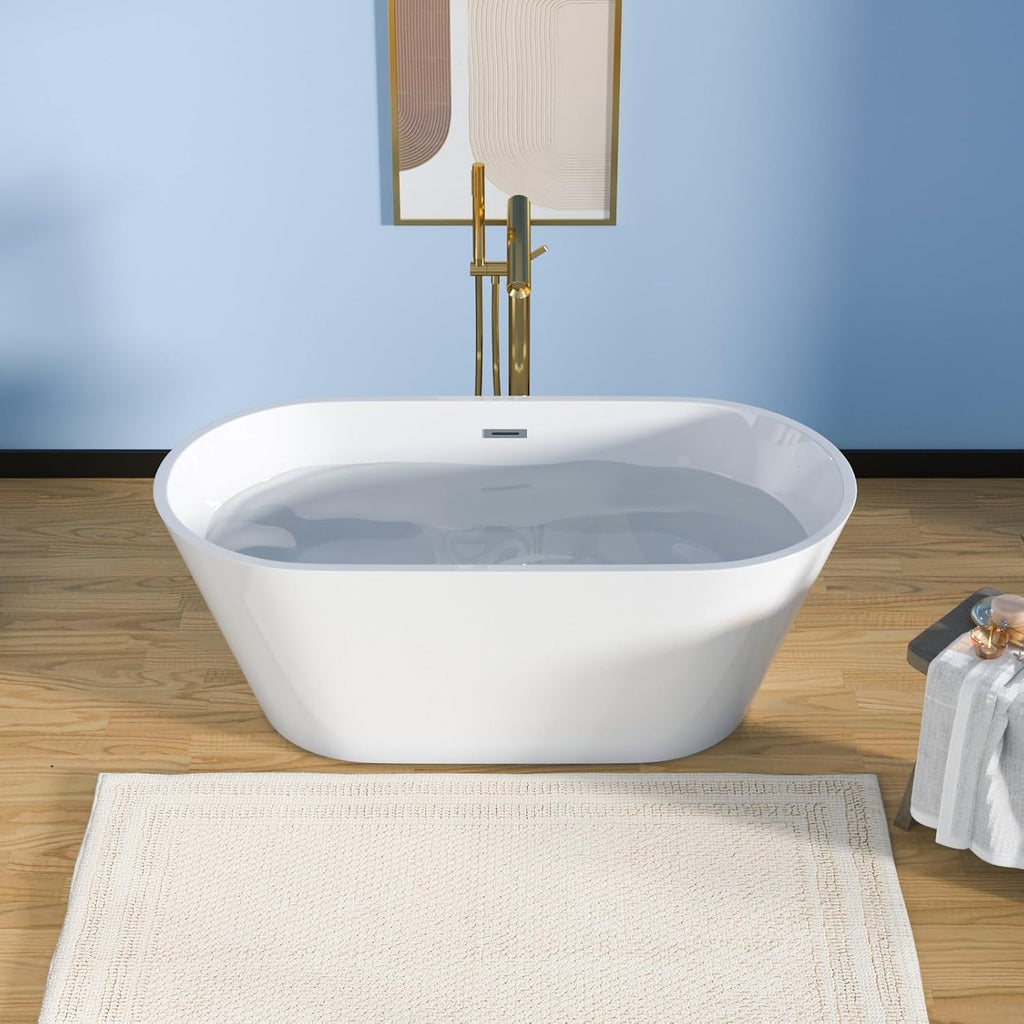 Lordear Freestanding Tub Soaking 59 Inch High Back Acrylic Stand Alone Bath Tub for Bathroom with Overflow and Drain #LTUB7109-59-C