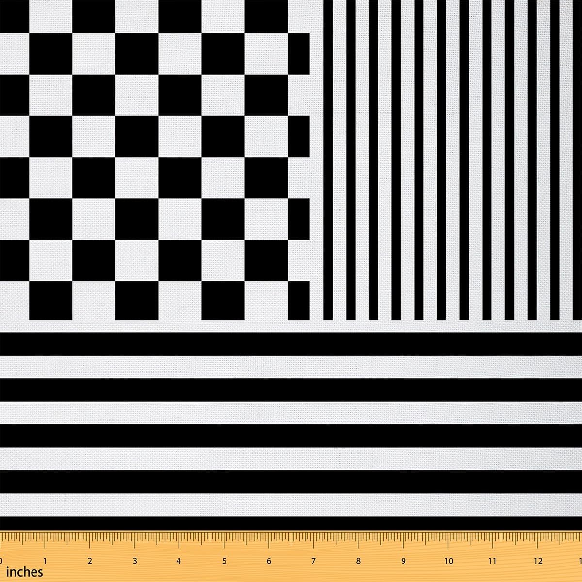 Black Plaid Stripes Fabric by The Yard,Checkered Lines Flannel Polyester Fabric for DIY Projects,Modern Simple Style Waterproof Outdoor Fabrics,Black 10 Yards,360' L x 59' W