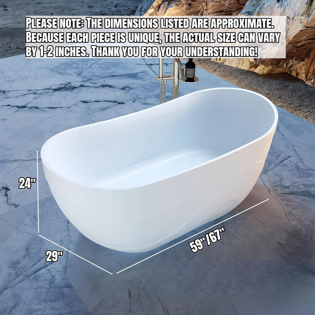 Freestanding Bathtub – Modern Soaking Tub With Ergonomic Design, Extra Deep Stand Alone Tub, Premium Solid Surface Bathtub For Luxury Bathroom Spaces (59',White)