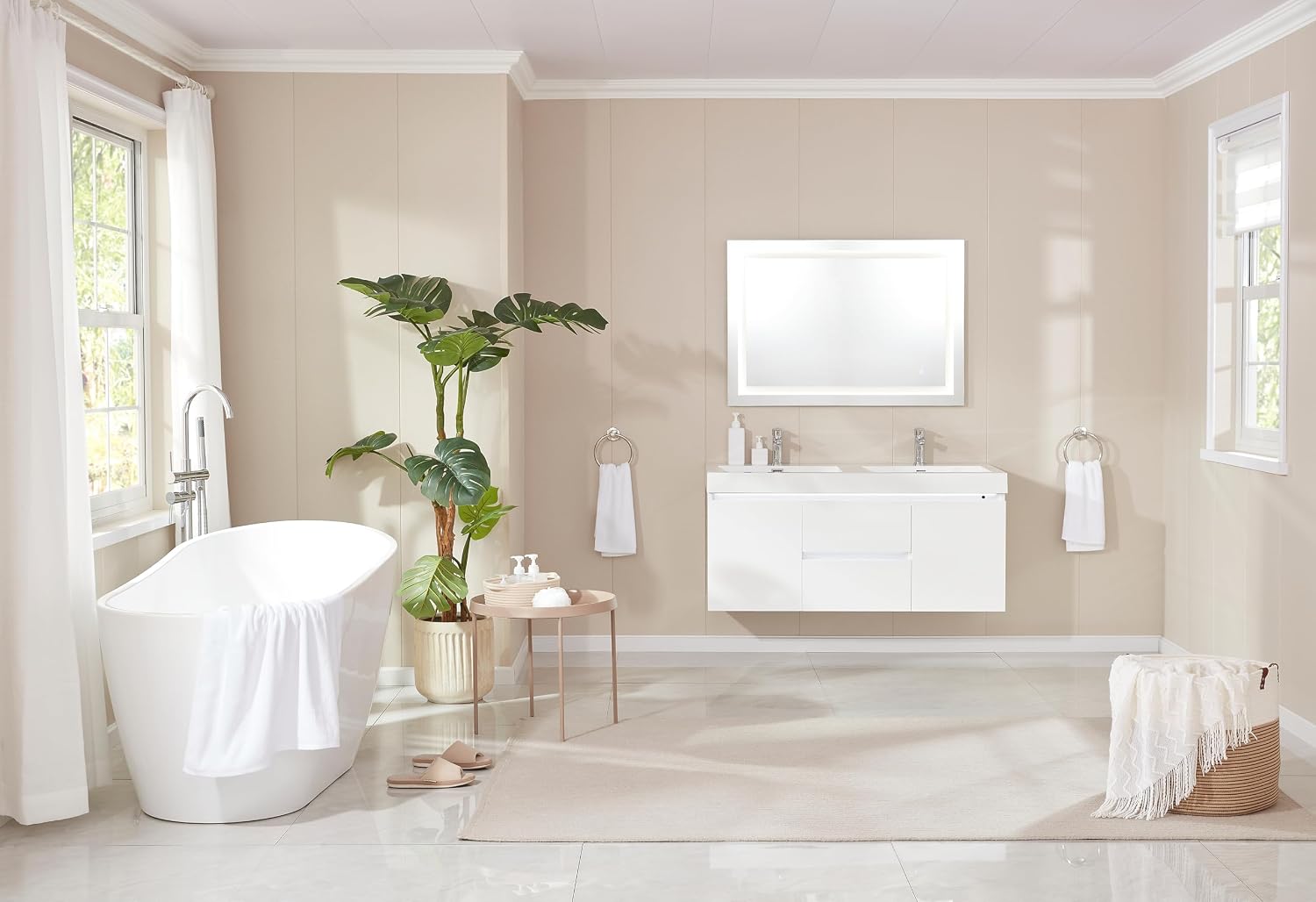 HomeBeyond 67 Inch Free Standing Bathtub | Acrylic Freestanding Soaking Tub, Modern Bathroom Stand Alone Tub Suitable for Couples, Singles, and Families, Integrated Overflow