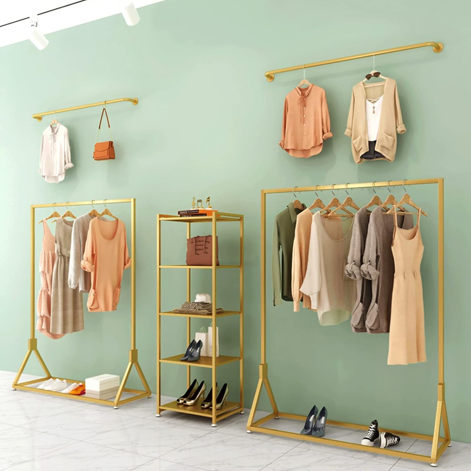 Heavy-Duty Garment Rack - Gold Clothing Display Stand, Freestanding Metal nizer for Retail & Home Use, Perfect for Drying & Storing Clothes, Stylish Storage Solution