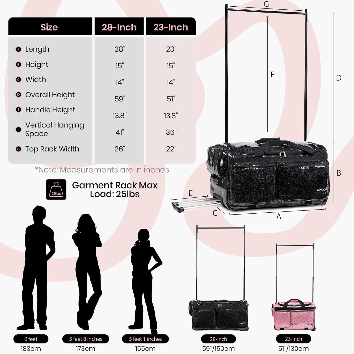 Fanwoli 23' Dance Bag with Garment Rack | Glittering Waterproof Fabric & Upgraded Stable System | Shine-Bright Collection | Ideal Competition Duffle Bag for Dancer Athlete Livestreamer | Sparkle Black