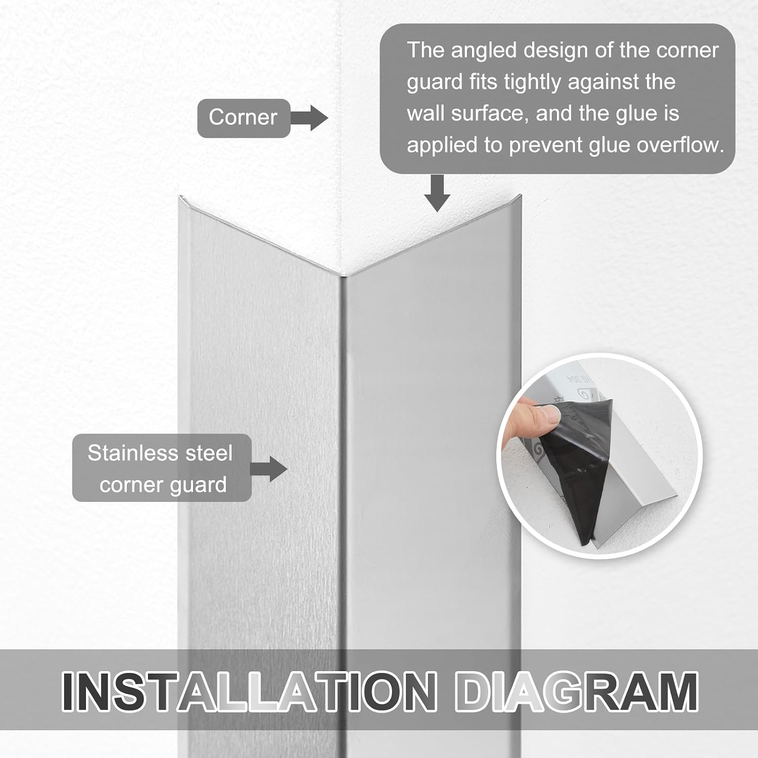 MorningRo 16 Pack Stainless Steel Wall Corner Guards 2 x 2 x 48 Inch Metal Wall Pointed Corner Protector with 90 Degree Angle for Protection and Decoration, Adhesive Not Included