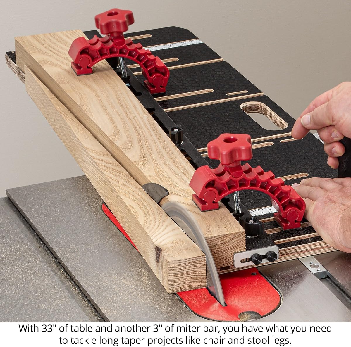 Woodpeckers Taper Sled, Table Saw Taper + Straight Line Jig, Perfect for Chair + Table Legs & Edge Jointing, Features 37' Miter Bar & 2 Hold-Down Clamps + Steel Fence TSL-32