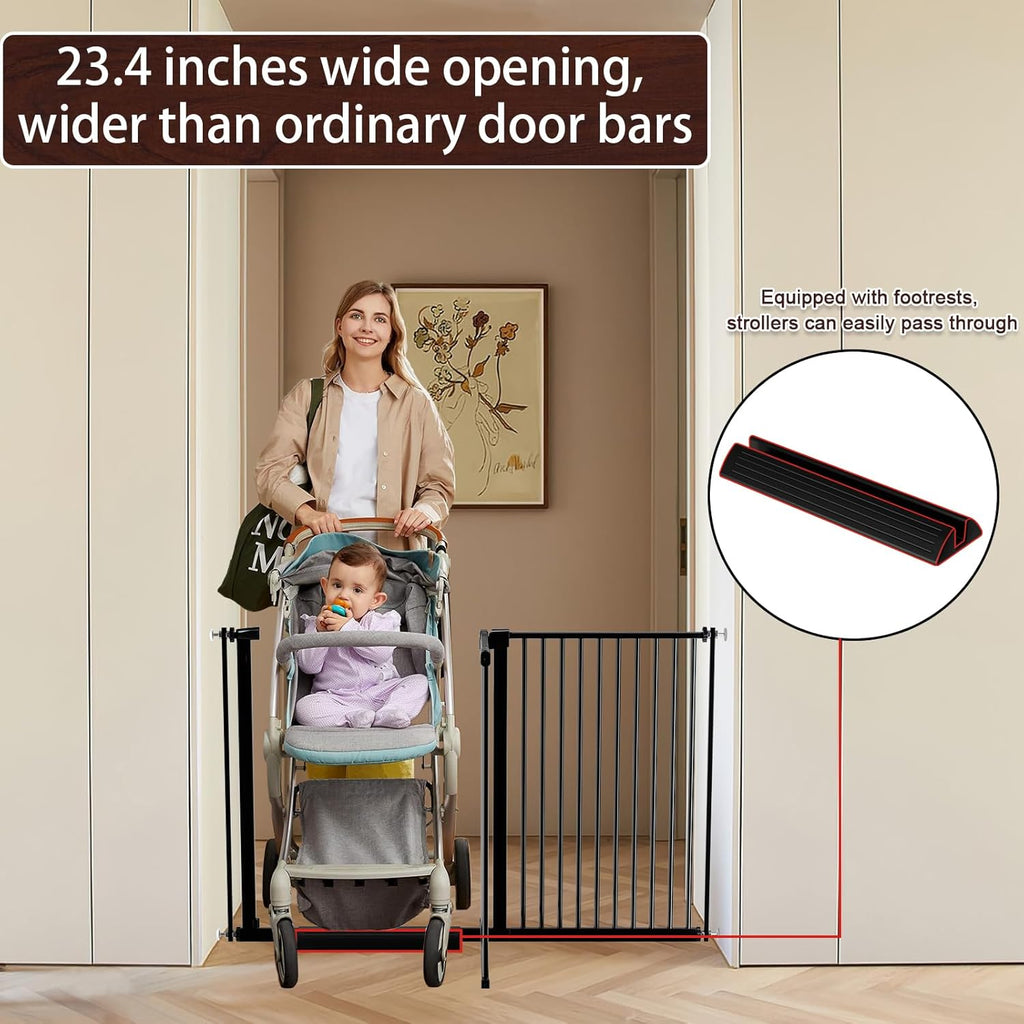DEARBB Extra Wide Baby Gate Ultra Narrow Spacing 30.11-77.36' Pressure Mounted Double Lock Swing Auto Close Walk Through Metal Safety Pet Gate for Stairs and House Doorway Kitchen
