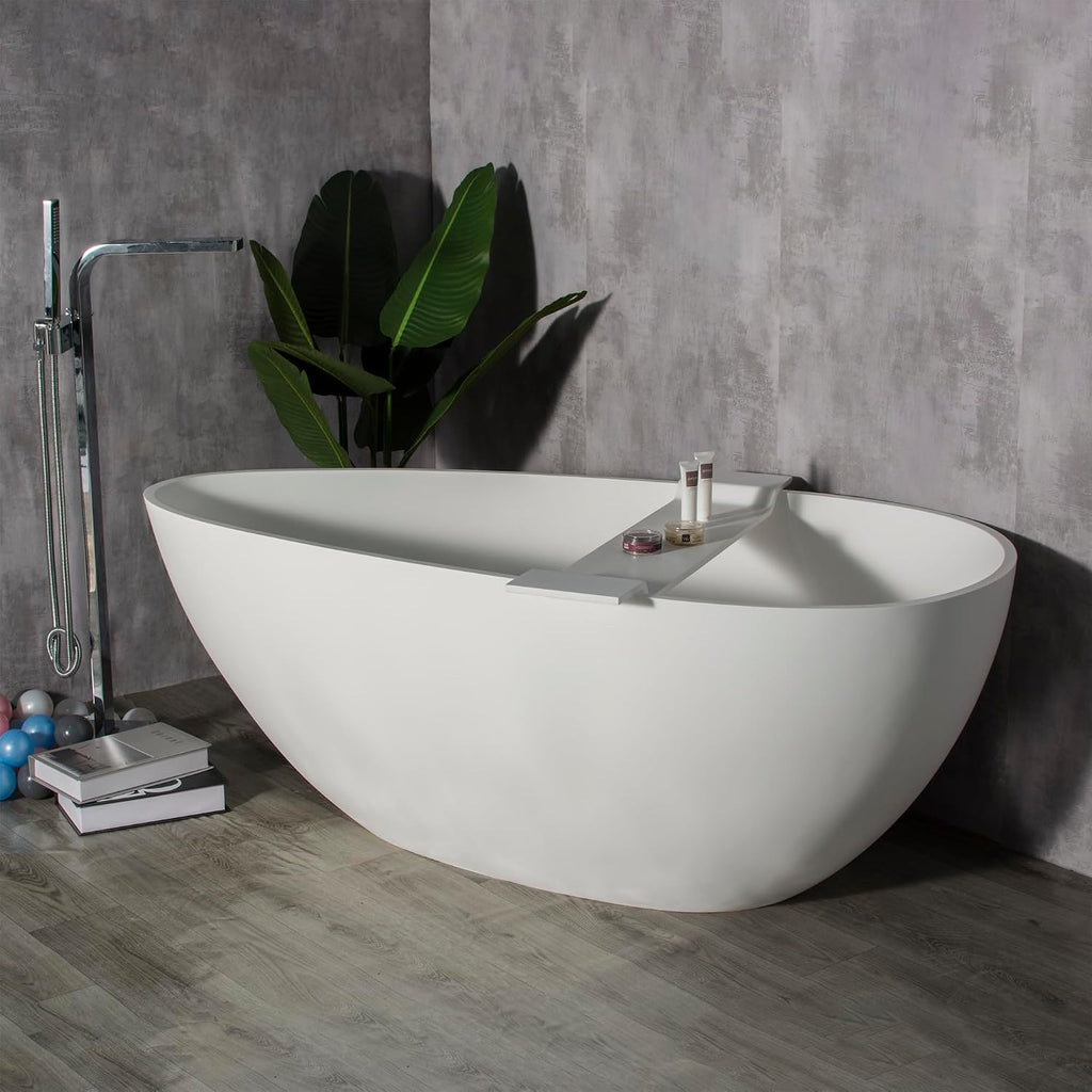 59 inch Solid Stone resin freestanding egg shape bathtub for the bathroom