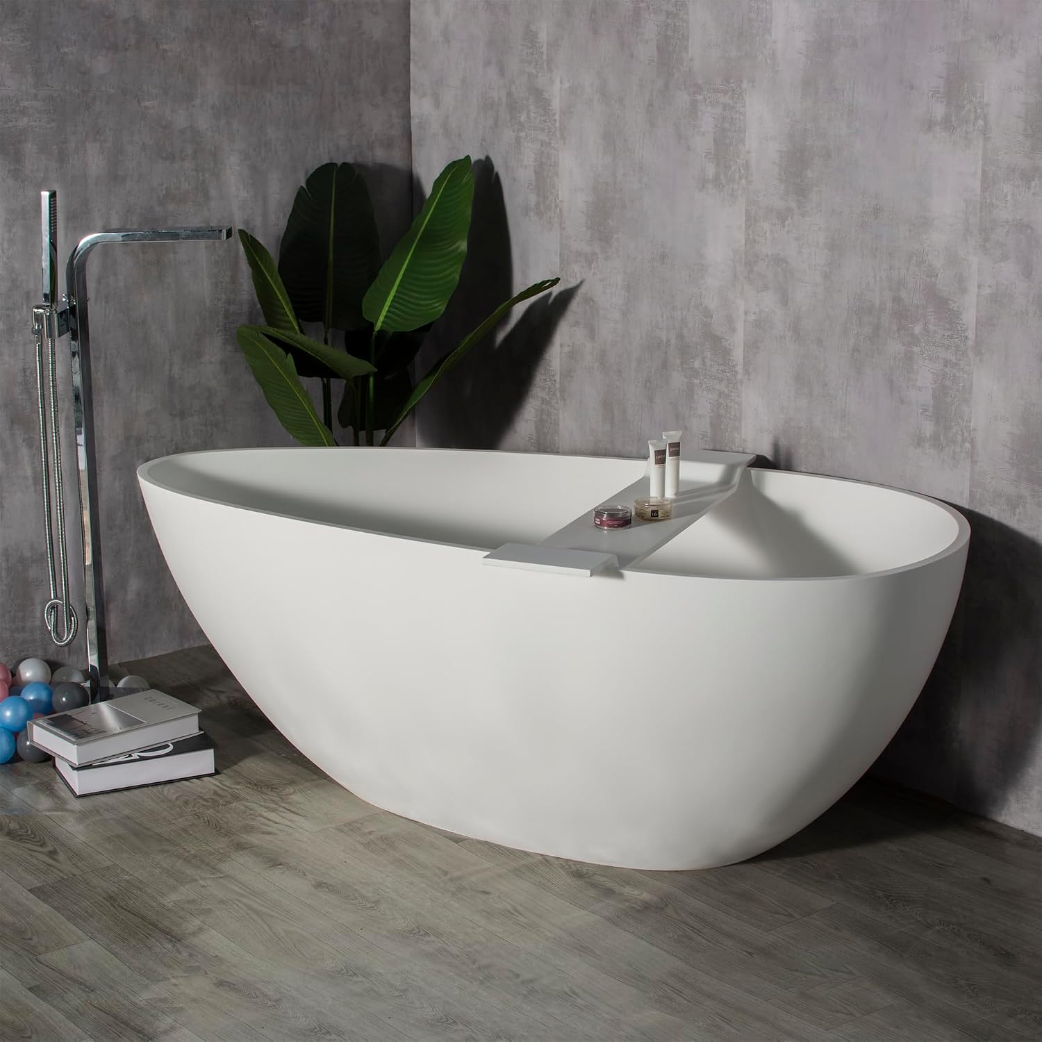 59 inch Solid Stone resin freestanding egg shape bathtub for the bathroom