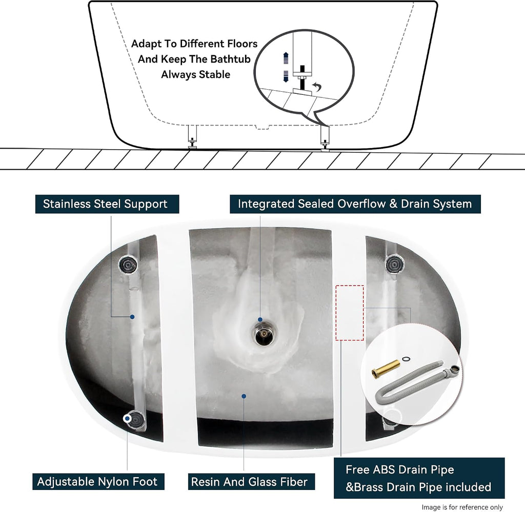 FerdY 67' Freestanding Bathtub, Glossy White Acrylic Soaking Tub, Includes Minimalist Linear Design Overflow and Toe-Tap Brushed Nickel Drain