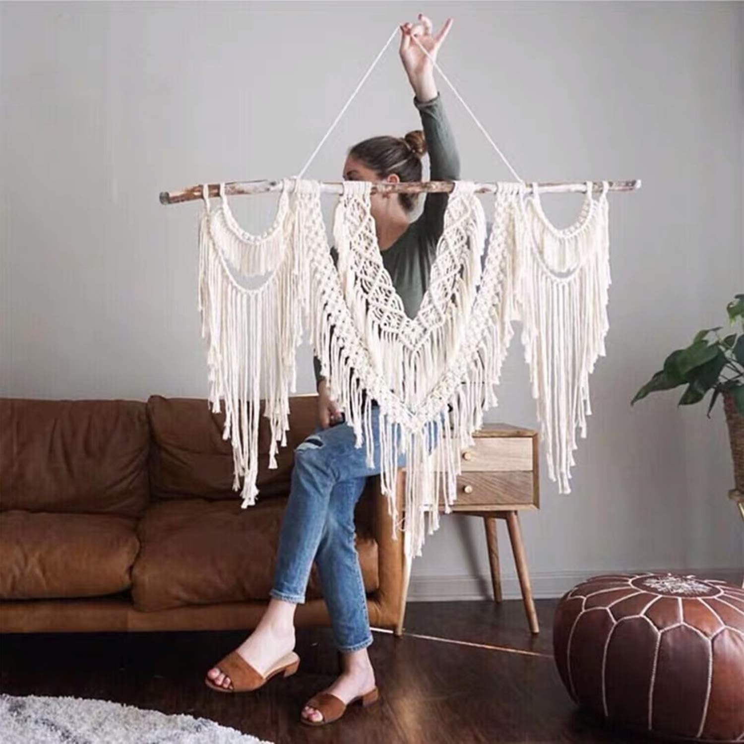 ARGENTFLUX Macrame Tapestry Wall Hanging Bohemian,Hand-Woven Cotton Wall Tapestry