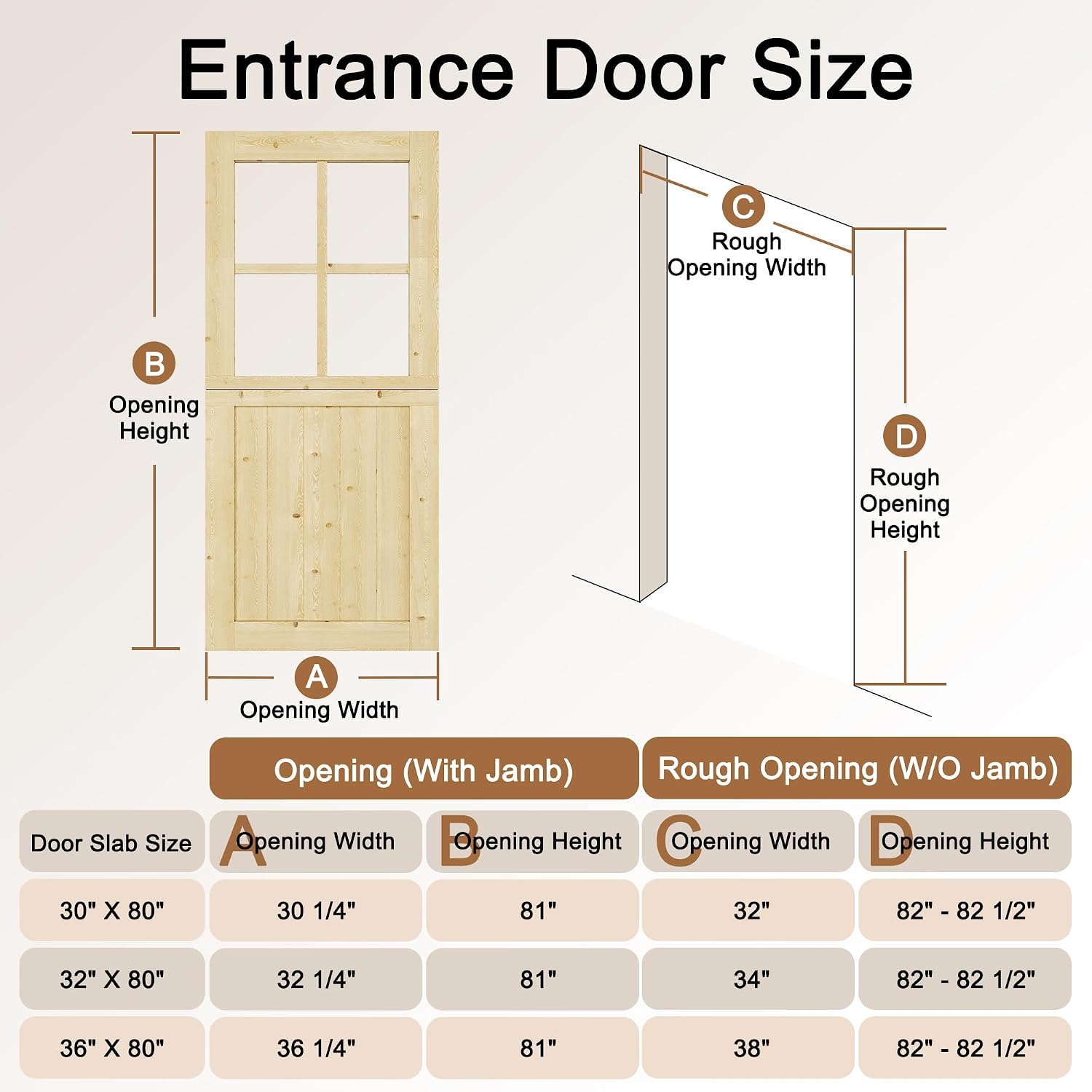Exterior Prehung Dutch Door, 30' x 80', Universal 4 Lite Tempered Clear Glass Split Single Doors, Solid Core Home Entry Door, Natural Pine Wood - with 4 Hinges & 1 Latch & Jamb, Jamb Assembly Needed