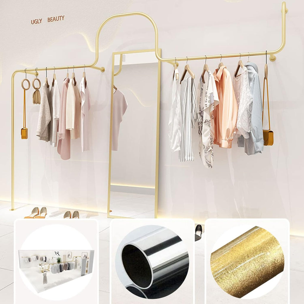 Display Rack for Women's Clothing Store,Wall Mounted Industrial Pipe Garment Rack,Metal Floor Shelf for Retail Display/Laundry/Boutique/Clothing Store (G-300cm/118in