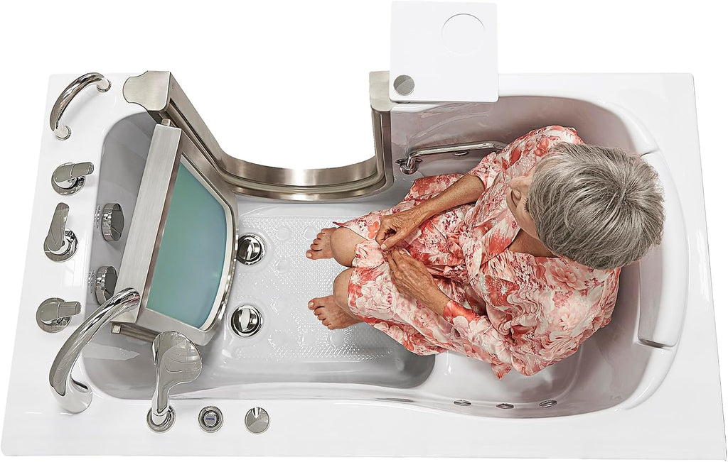 Ella Petite 28'x52' Acrylic Hydro Massage Walk-In Bathtub with Right Inward Swing Door, 5 Piece Fast Fill Faucet, 2' Dual Drain