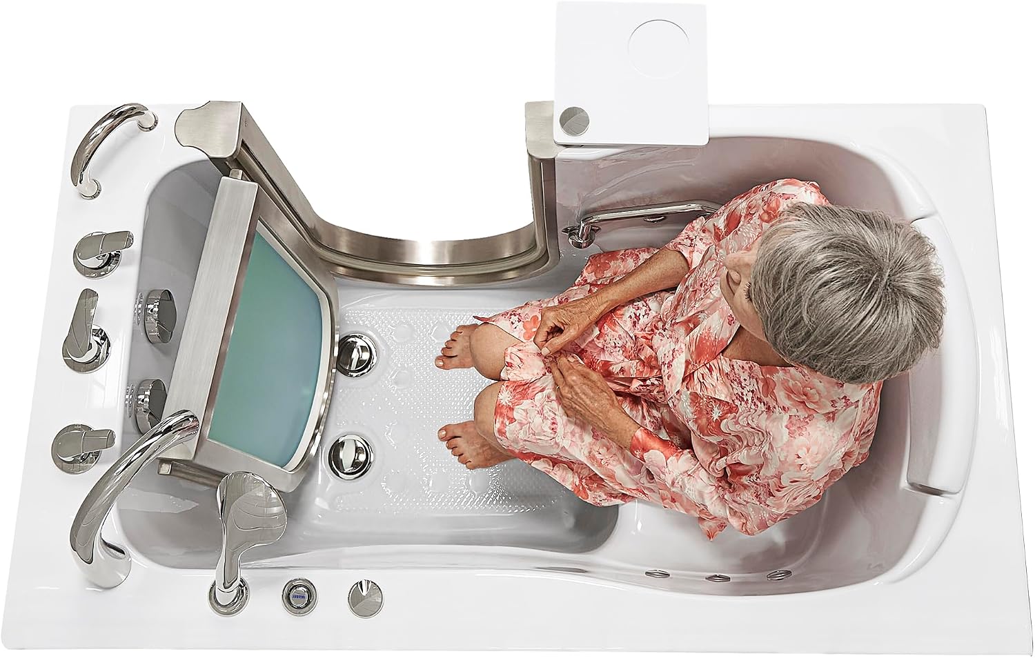 Ella Petite 28'x52' Acrylic Hydro Massage Walk-In Bathtub with Right Inward Swing Door, 5 Piece Fast Fill Faucet, 2' Dual Drain