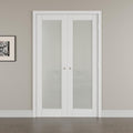 52' x 80' French Doors Interior (Double 26' x 80' Glass Frosted Glass Door with Silver Hinge Prehung Jamb Kit), Pre-Finished & Paintable, Prebuilt Home Door Panels & Assembly Required Jamb