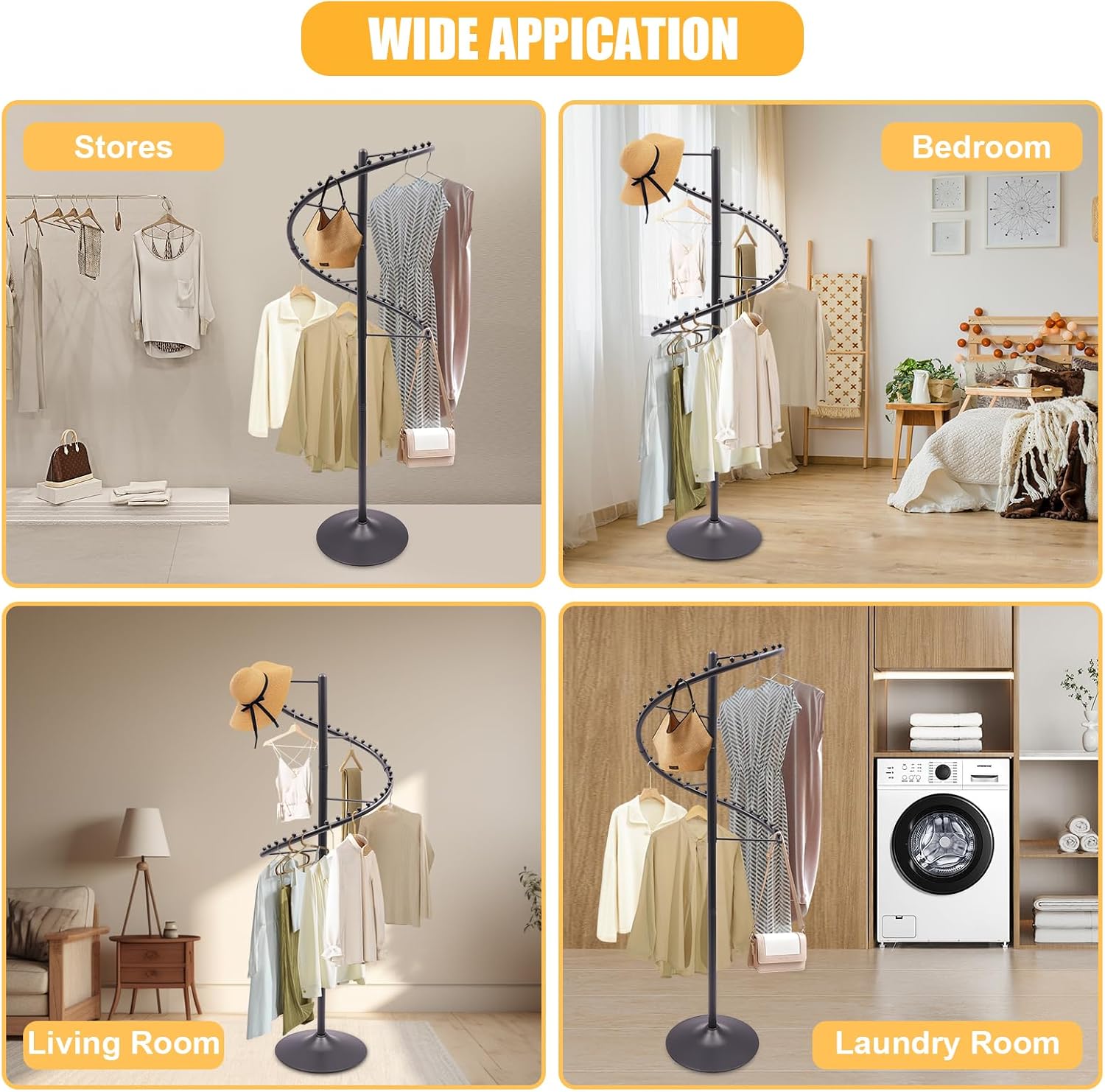 JOMCYDM Spiral Rotating Clothing Rack Heavy Duty Garment Rack Standing Scarf Holder 360 ° Metal Clothes Display Rack for Bedroom Living Room Retail Stores