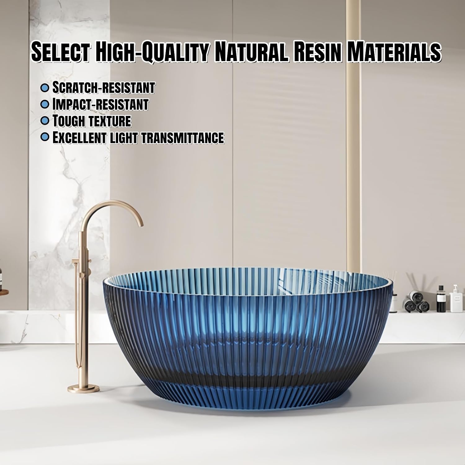 59' Edeyeu Freestanding Bathtub – Luxury Solid Surface Bathtub, Extra Deep Soaking Tub, Stand Alone Free Standing Tub, Crystal-Inspired Resin For Modern Bathroom Spa Experience Brown