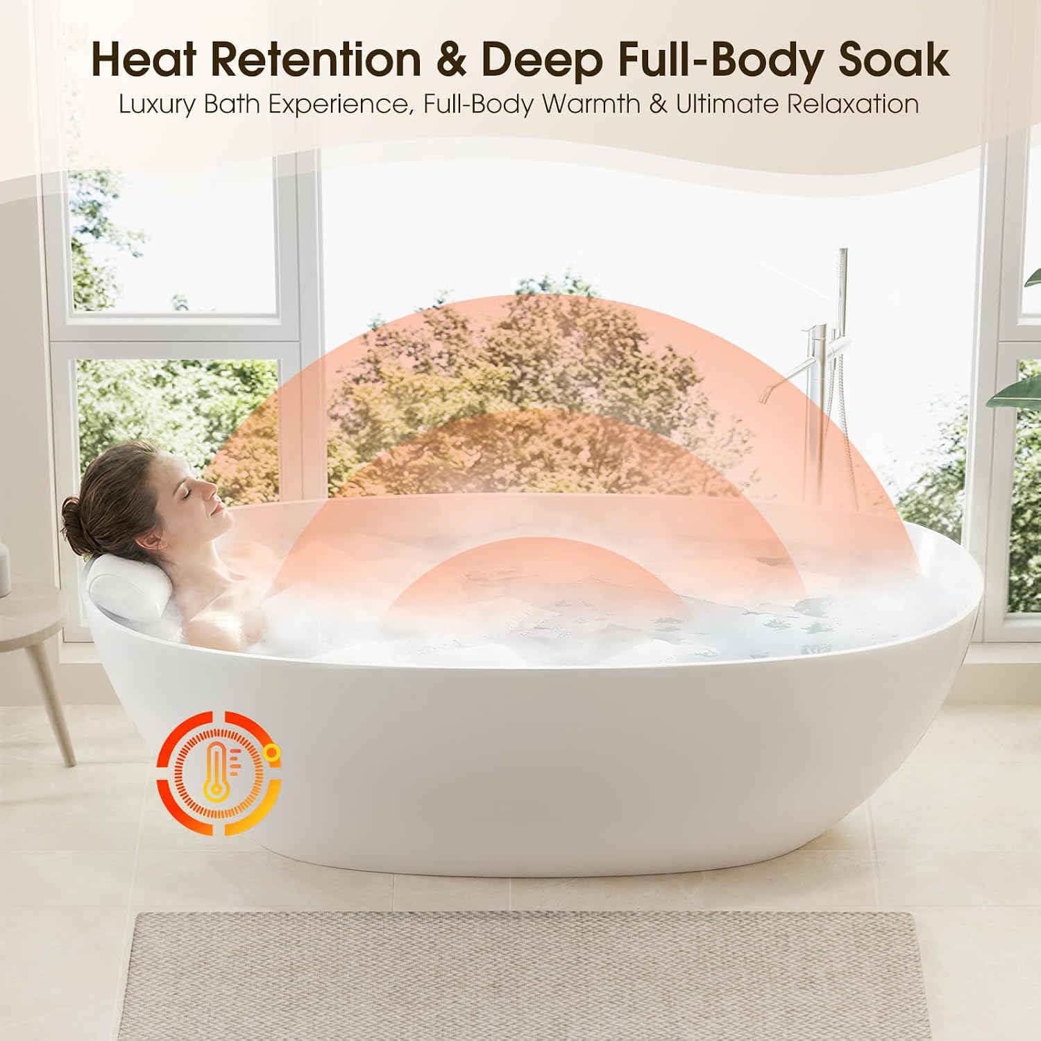 59' Stone Resin Freestanding Soaking Tub, Modern Oval Solid Surface Bathtub with with Overflow & Pop-up Drain, 14.4 Inch Soaking Depth Luxury Soaking Tub, Matte White