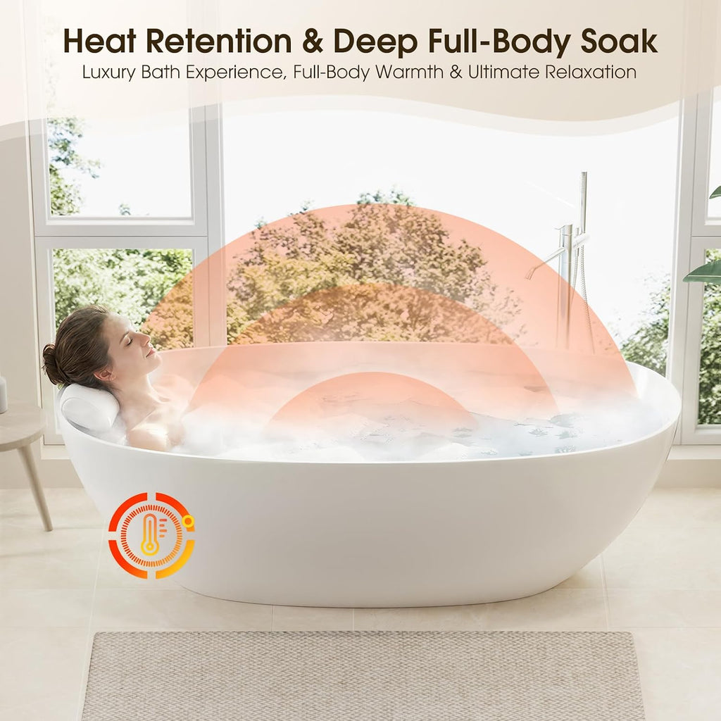 71' Stone Resin Freestanding Soaking Tub, Modern Oval Solid Surface Bathtub with with Overflow & Pop-up Drain, 14.4 Inch Soaking Depth Luxury Soaking Tub, Matte White,71'L x 31.5'W x 22'H