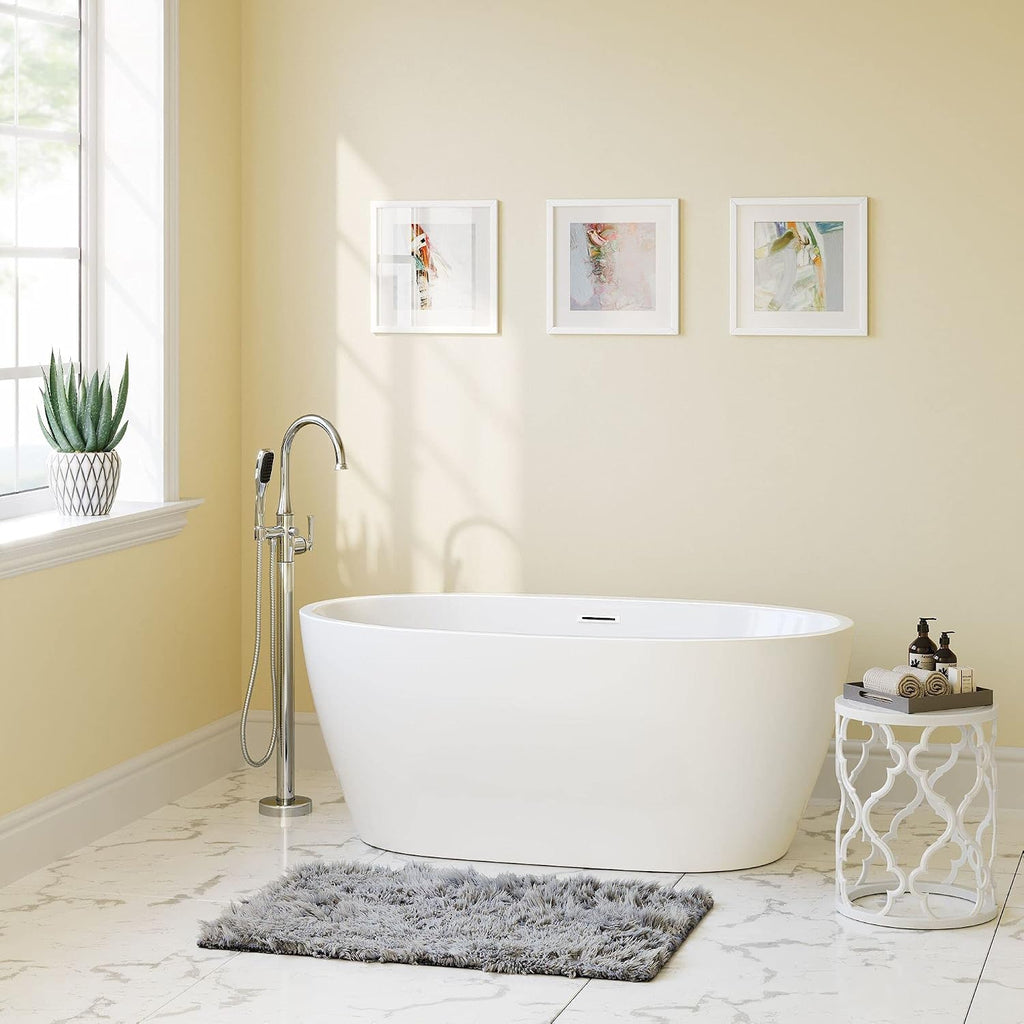 PROFLO PFFSO5931 Cornwall 59' Free Standing Acrylic Soaking Tub with Center Drain, Drain Assembly, and Overflow - White