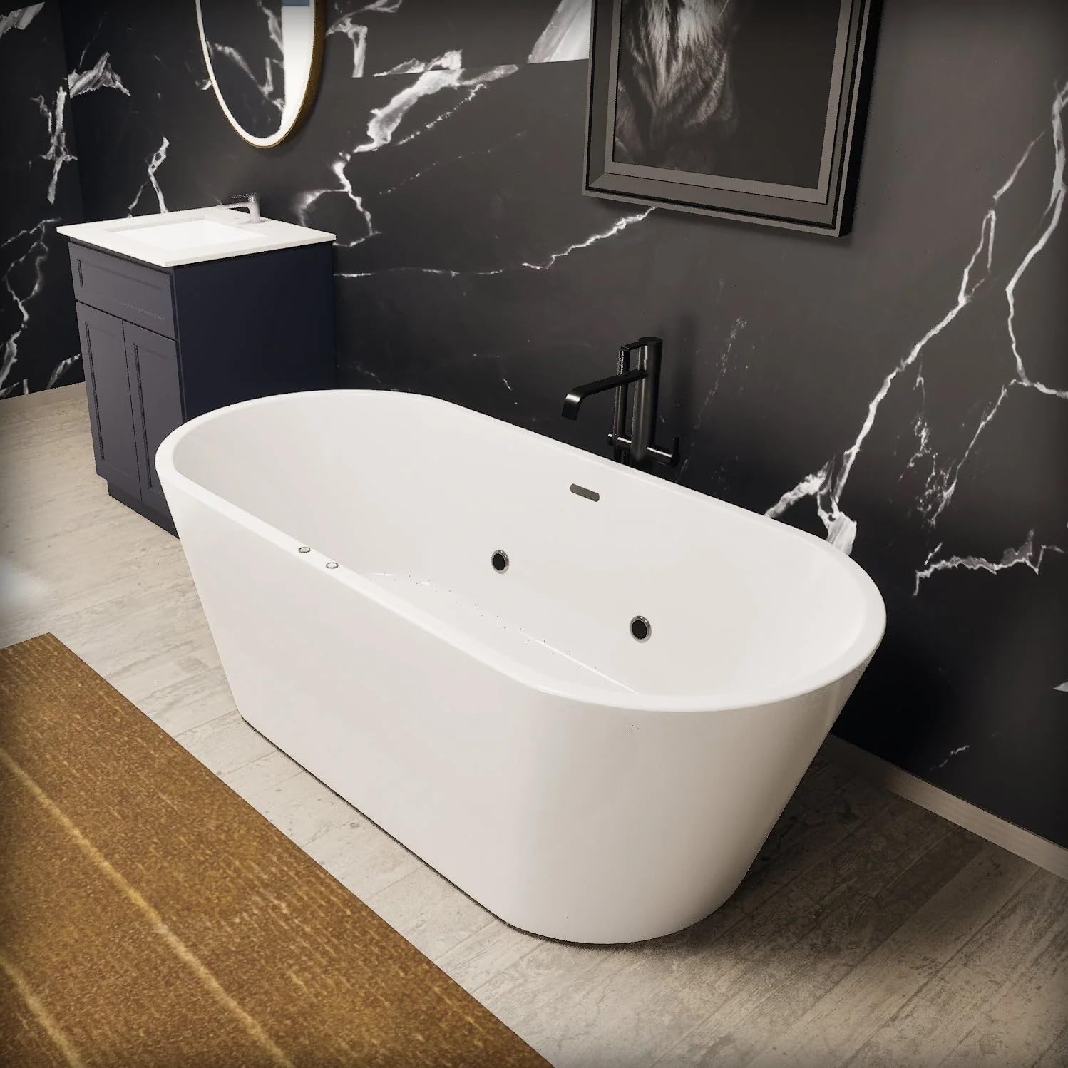 67' Acrylic Freestanding White Acrylic Soaking Bathtub with Brushed Nickel Drain and Overflow, LED Control Panel, Air Bubble, Easy Installation