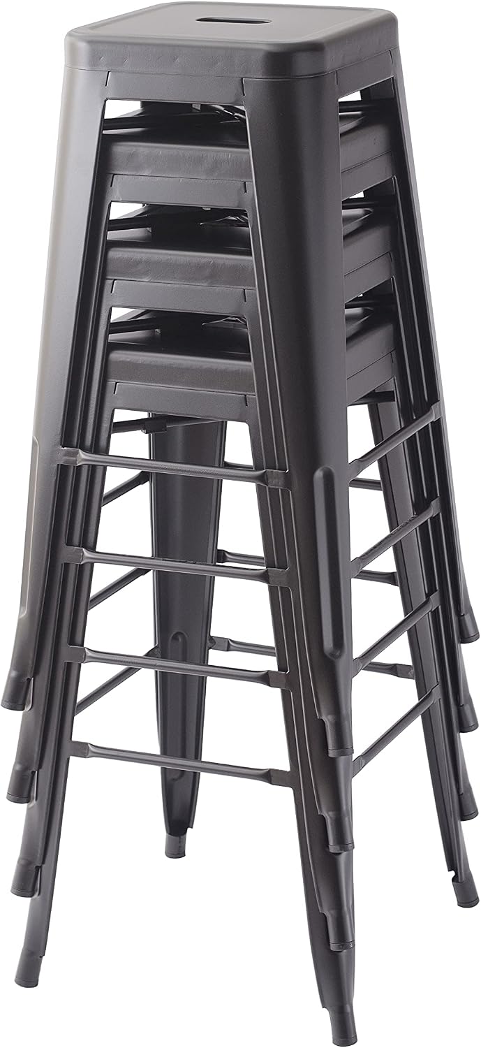 Amazon Basics Sturdy Metal Bar Stools, 30-Inch, Black, Set of 4