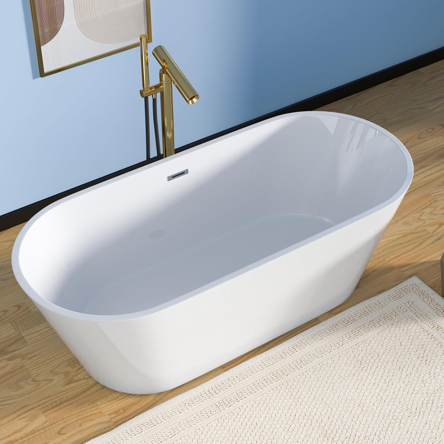 Lordear Freestanding Tub Soaking 67 Inch High Back Acrylic Stand Alone Bath Tub for Bathroom with Overflow and Drain #LTUB7109-67-B