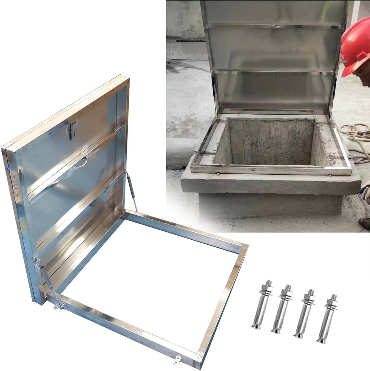 Roof Hatch Screw Mounted Access Hatch Cover for Roof/Manhole/Cellar, Silver Rooftop Maintenance Rainproof Lid Board, Loft Vent Escape Outlet Cap(20x20in (50x50cm))