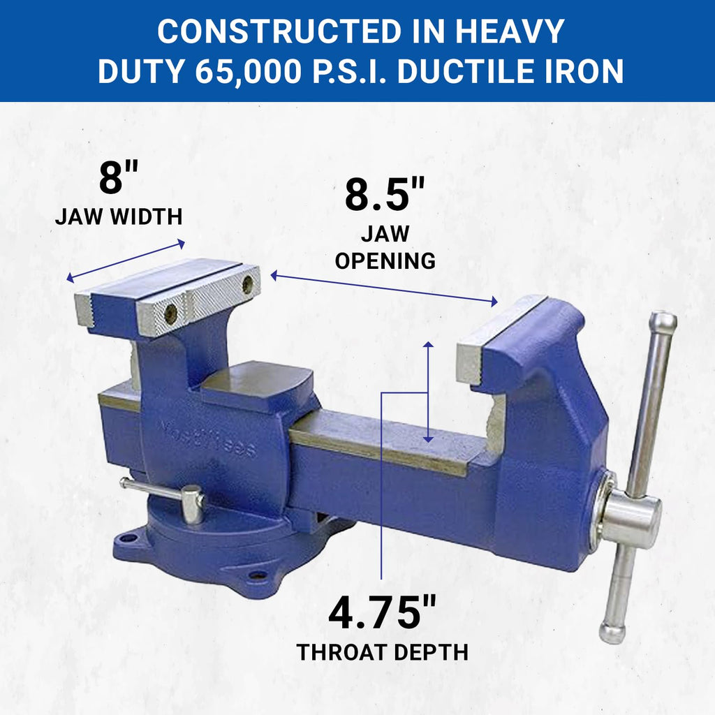 Yost Vises 880-D2 Reversible Combination Vise System | 8 Inch Jaw Width Heavy-Duty Utility Pipe and Bench Vise |Jaw Opens 12.5 Inches when Reversed | Swivel Base | Made with Ductile Iron Castings