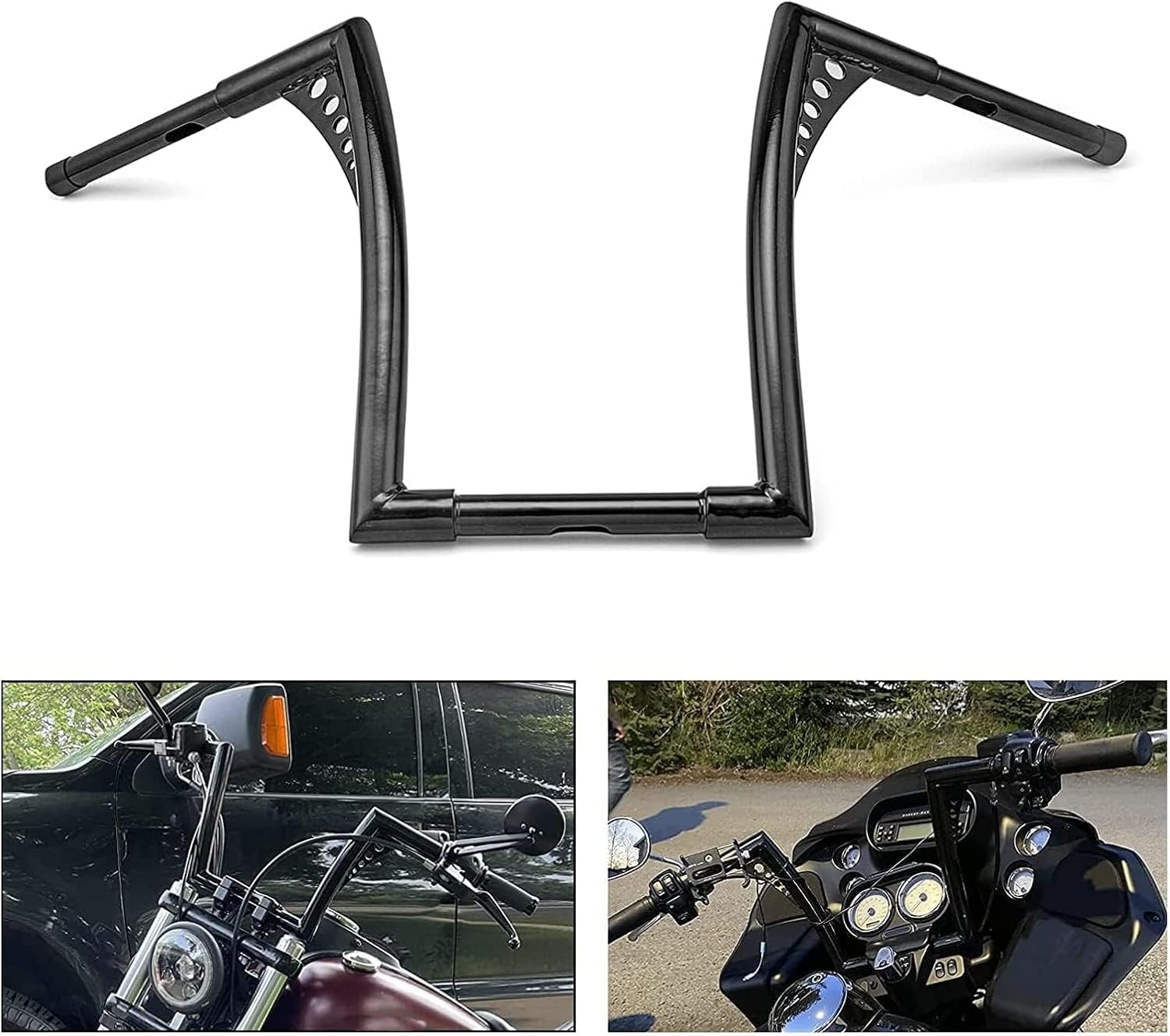 WSays 12' Rise Handlebar Ape Bar 1-1/4' Diameter Bar Compatible with Harley Sportster XL 1200 883 Softail Dyna Touring Road King 1994-2022 and Road Glide 1998-2013 Models, Black