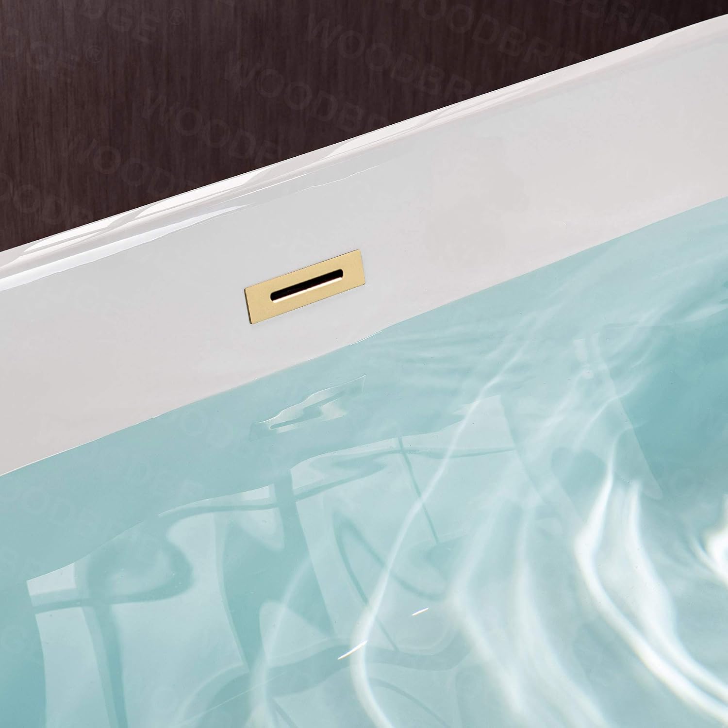 WOODBRIDGE 59' Freestanding White Acrylic Soaking Bathtub with Brushed Gold Drain and Overflow,BTA1514 -BG-Drain &O