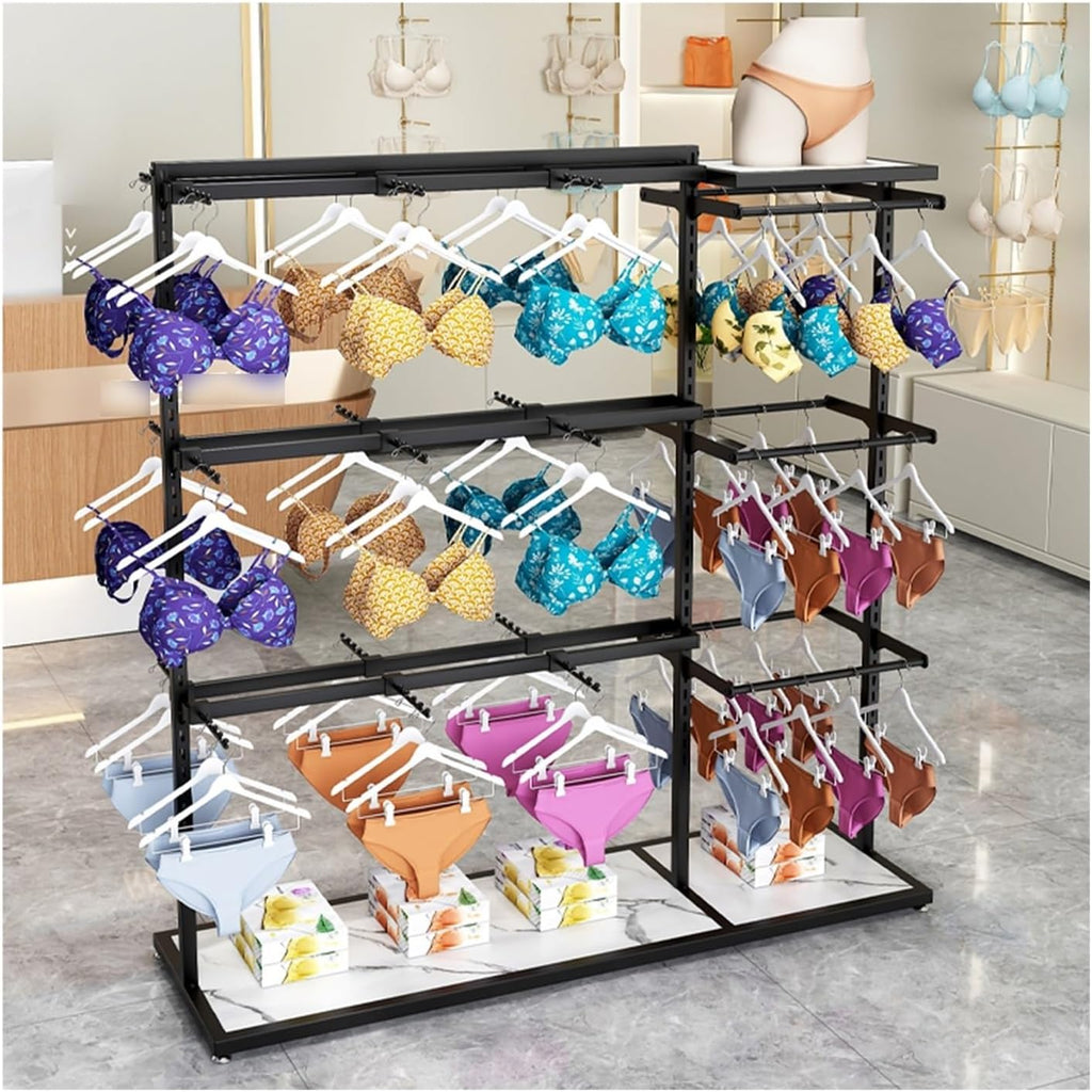 Clothing Store Commercial Shelves, Garment Rack, Boutique Underwear Rack Storage Organizer, Floor-Standing Bra Socks Shorts Scarves Gloves Retail Dis(Black-130x40x130CM/51.19x15.75x51.19in