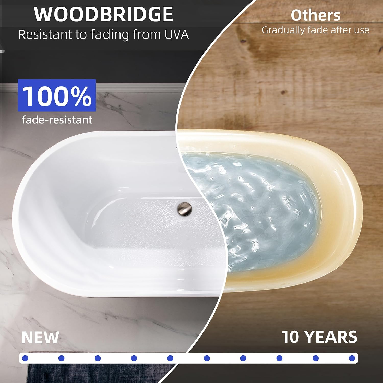 WOODBRIDGE 59 X 29.5 X 22.8' freestanding soaking bathtub with matte black drain included, White WE009