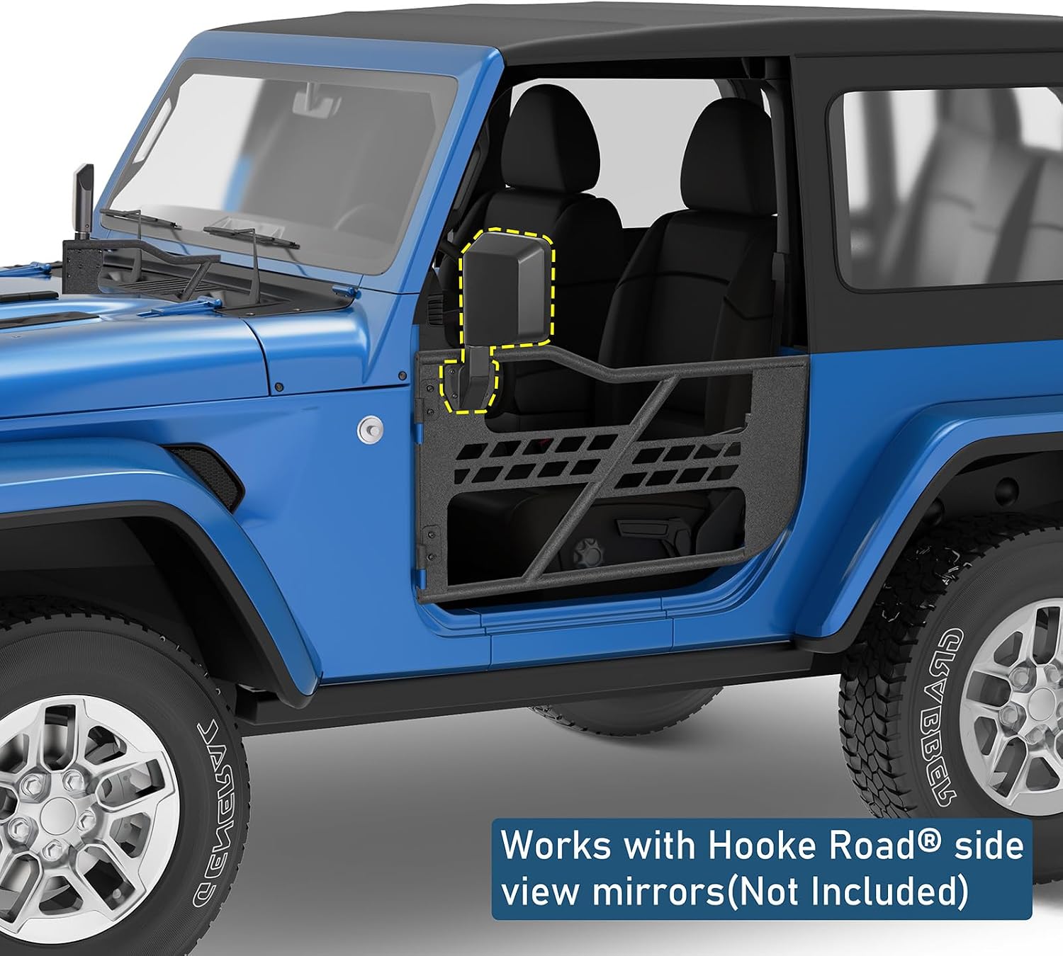 Hooke Road Tube Half Doors for 2018-2026 Jeep Wrangler JL 2-Door & Gladiator JT, Open-Air Summer Off-Road Doors wtih Secure Latch & Limiting Straps - 1 Pair (2-Door Only)