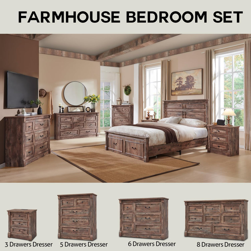 Aitjunz Farmhouse 7 Drawers Dresser for Bedroom, 57' Tall Large Dressers & Chests of Drawers w/Roman Column, Storage Dressers Organizer for Bedroom, Hallway, Living Room, Light Brown